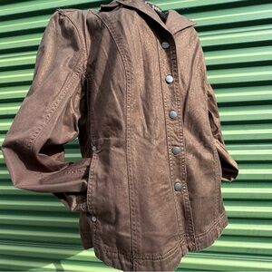 Coldwater Creek Metallic Brown Jean Jacket Trucker Snap Blazer Lightweight Sz 16